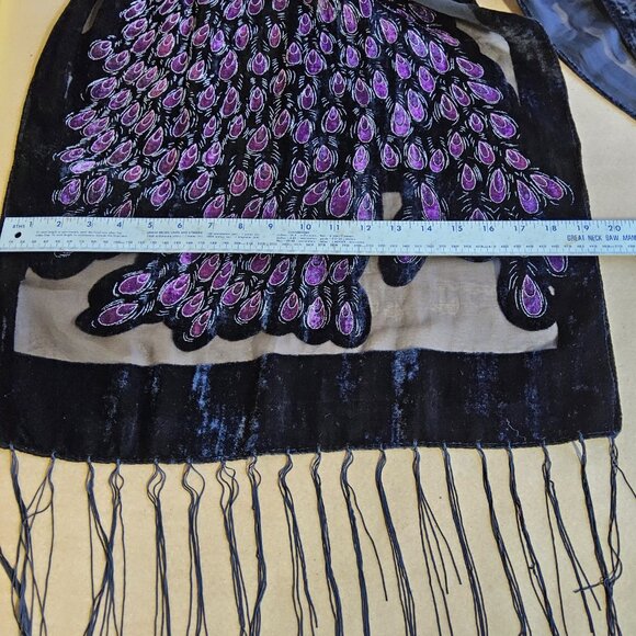 Peacock design black/purple shawl - Picture 9 of 11